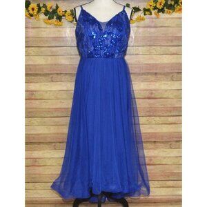Candelite Cobalt Blue Formal Maxi Dress Size L Sequin Floral Prom Wedding Guest